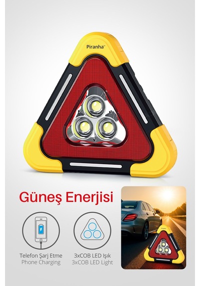 11320 Güneş Enerjili Reflektör / Tripod İkaz Üçgeni / Led / Sabitleme Ve Tutma Kolu / Usb Şarj