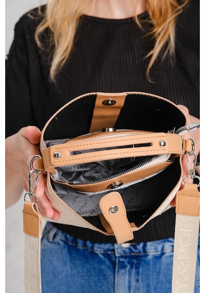 Just Polo Kadın Orijinal Just Polo 3 Bölmeli Ayarlanabilir Askılı Şık El & Omuz Çantası Shoulder Bag Krem - Camel
