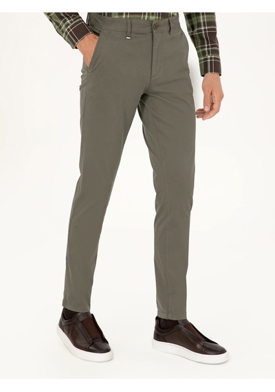 Cacharel Haki Slim Fit Pamuk Karışımlı Kanvas Pantolon Yesıl