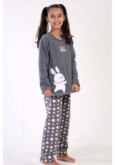 Kız Çocuk Polar Uzun Kol Gri Pijama Takımı C3t0n3o176 001