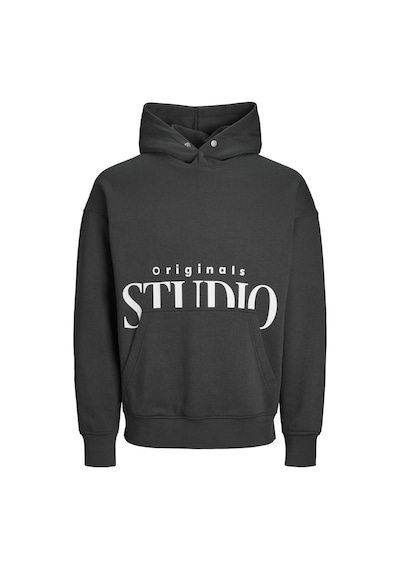 Jack&jones Orıgınals Erkek Baskılı Rahat Kalıp Kapüşonlu Sweatshirt - Vesterbro - 12266190 Siyah