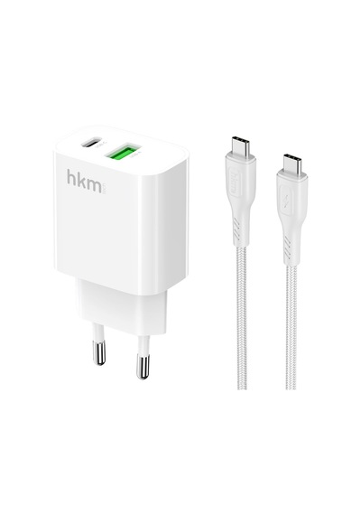 Bolt Duo 20W Usb-A Ve Type-C Çift Portlu Hızlı Şarj Aleti Type-C Kablo Ve Adaptör Seti Beyaz