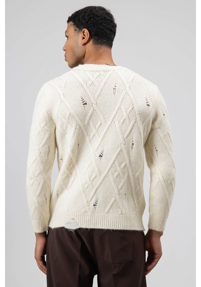 Vamos Oversize Desenli Triko Kazak Ekru