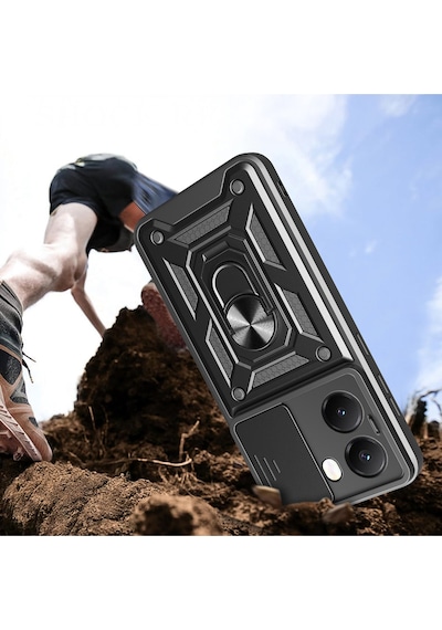 Realme 12 Plus Kılıf Magnetik Standlı Sürgülü Kamera Korumalı Tank Kapak