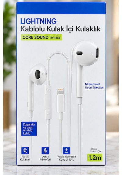 Lightning Kablolu Kulak İçi Kulaklık Mikrofonlu, Ses Kontrollü, Çağrı Destekli, 1.2 Metre Kablo, İphone Uyumlu Kablolu Kulaklık