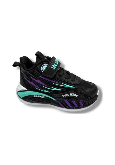 Tomwins 004-26 Kamuflaj Desenli Cırtlı Anatomik Çocuk Sneaker Siyah Mor Yeşil 26-30 Siyah