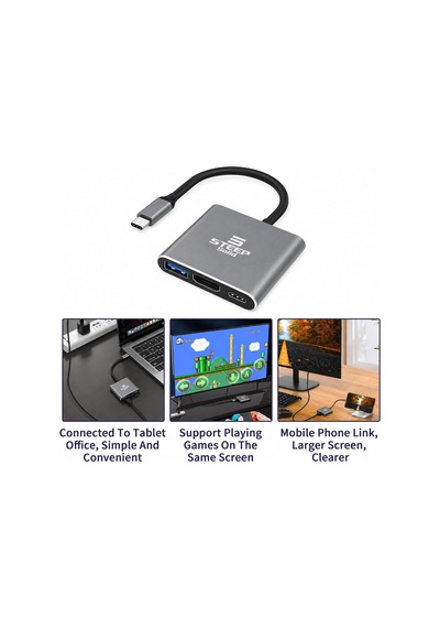 Type-c 3'ü 1 Arada Usb Hub Hdmı Dönüştürücü Ve Usb Adaptör Hu-07