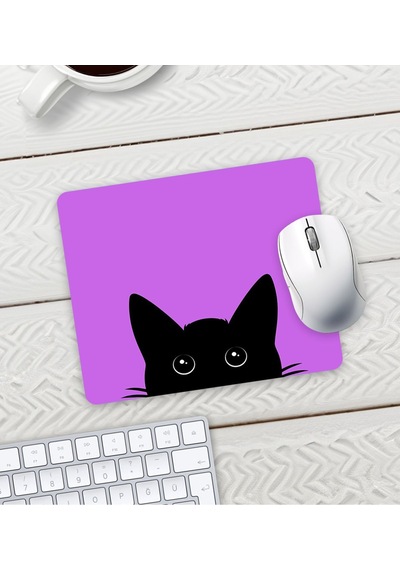 Mor Renk Kedi Baskılı Mouse Pad 23x19cm Fare Altlığı Kaydırmaz Taban Mousepad