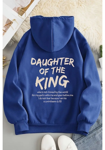 Uyguntarz Daughter Of The King Baskılı Oversize Sweatshirt Mavi