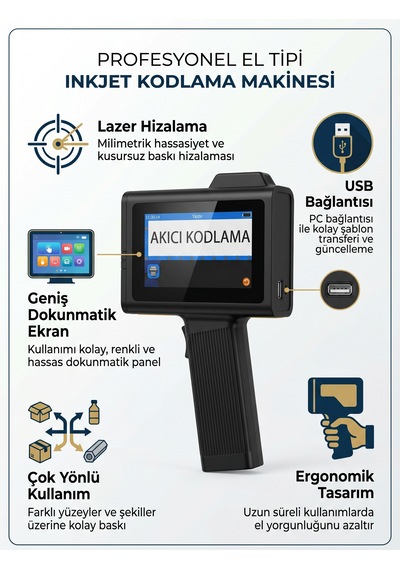 Qc 0.5 İnç El Tipi Akıllı Inkjet Yazıcı - Lazer Hizalamalı Kodlama Makinesi Kartuşsuz