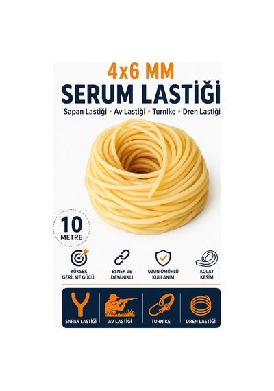 10 Metre 4x6 Serum Lastiği , Sapan Lastiği , Av Lastiği , Turnike Dren Lastiği 4/6 Mm