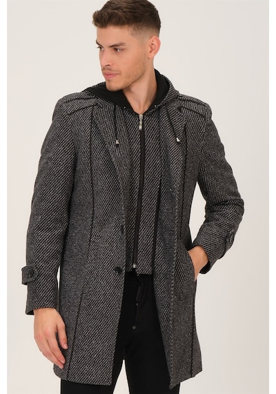 Plt8334 Dewberry Erkek Palto-Desenli Gri-Desenli Gri