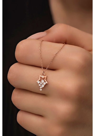 925 Ayar Gümüş Minik Parlayan Yıldız Kolye Rose Gold