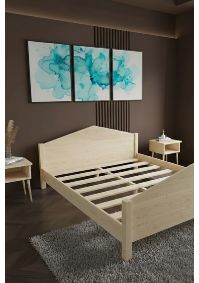 Renazzo Mi Lano Piramit Masif Ahşap Karyola Ve 2 Adet Natürel 160x200 Natürel - 160 X 200