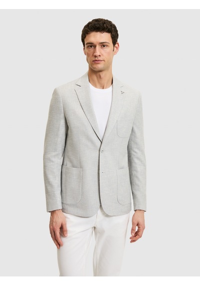 Cacharel Açık Gri Slim Fit Yün Keten Karışımlı Ceket