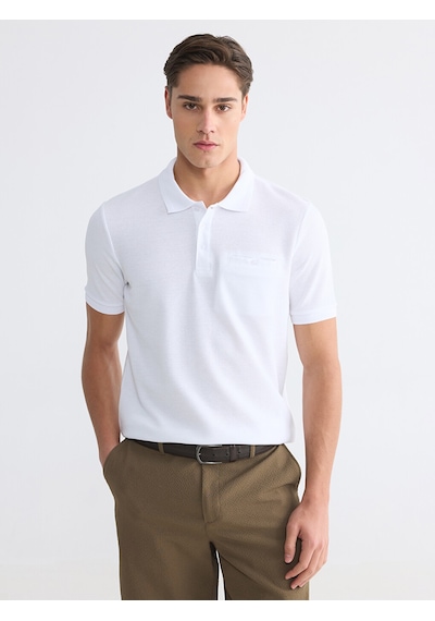 Lcwaıkıkı Classic Beyaz Polo Yaka Dokulu Erkek Tişört