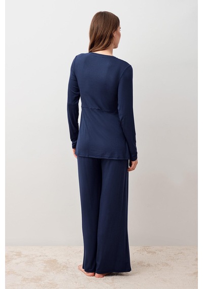 Artış Collection Uzun Kollu Esnek Likralı Viskoz Hamile Pijama Takım 20212 Lacivert