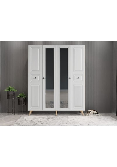 Nossa Membran 4 Kapaklı Portmanto Montaj Dahil Meşe Beyaz 140 Cm