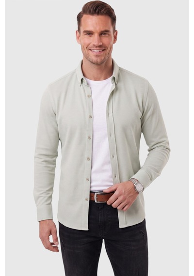 Rizzup Erkek %97 Pamuk Slim Fit Dar Kesim Petek Dokulu Likralı Örme Yeşil Gömlek 2600707
