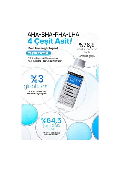 Derma Factory AHA-BHA-PHA-LHA İçeren Gözenek Küçültücü Tonik Derma Factory Daily Pore Toner 150ml