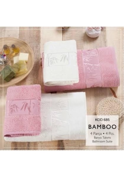 Romans Bambu 4Lü Banyo Havlu Takımı Pembe/Krem
