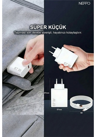 67w Hızlı Şarj Adaptörü Usb-a To Type-c Kablolu Android & İos Uyumlu Çift Turbo Hızlı Şarj Cihazı