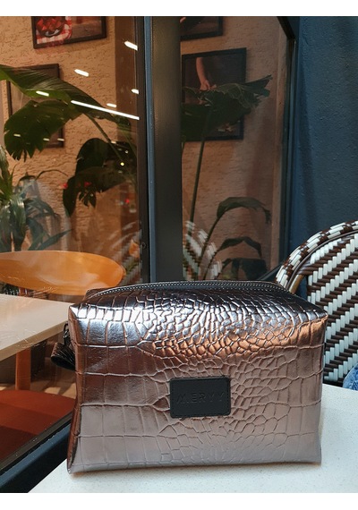 Meryy Collection Rugan Suni Deri Görünümlü Makyaj Çantası
