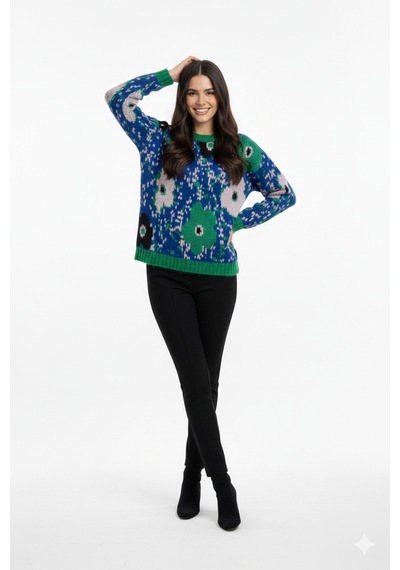 Youknitwear You Daisy Bisiklet Yaka Triko Kazak Mavi