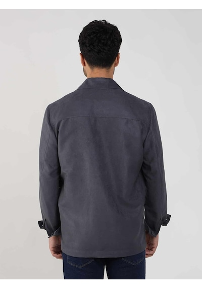 Dufy Gri Erkek Regular Fit Düz Klasik Yaka Süet Mont - 105399-Gri