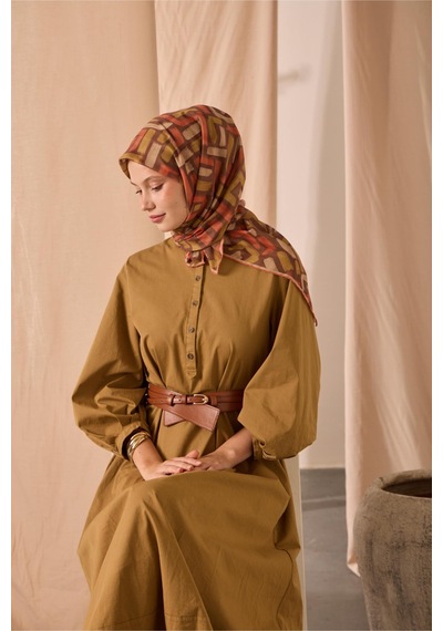 Silk Home Soft Eşarp 73096-09 Kahverengi, Hardal, Turuncu, Krem