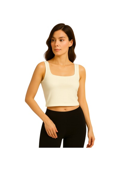 İngegno Body Kadın %95 Viskon Ring Örme Kumaş Kare Yaka Askılı Body Ekru