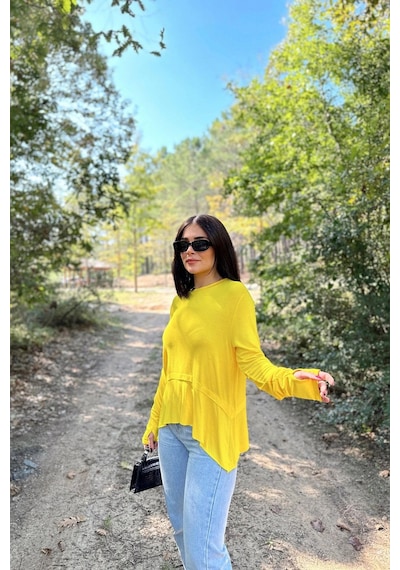 WeShaya Kadın Sarı Elleri Eldiven Detaylı, Asimetrik Kesim, Bisiklet Yaka, Eteği Pliseli, Salaş Spor Bluz Sari WeShaya Kadın Sarı Elleri Eldiven Detaylı, Asimetrik Kesim, Bisiklet Yaka, Eteği Pliseli, Salaş Spor Bluz Sari