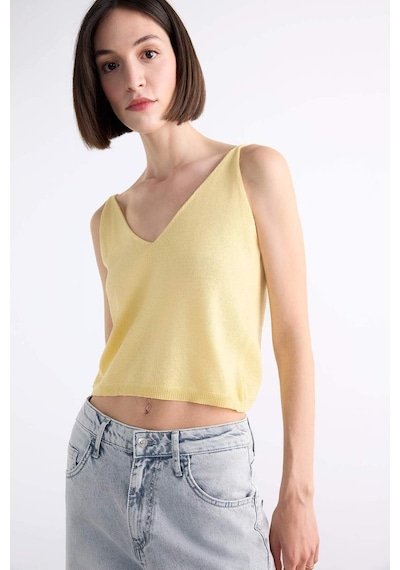 Defacto V Yaka Crop Askılı Bluz F7499ax25smyl501 SARI