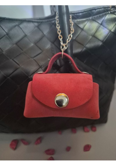 Gogo Charm Çanta Aksesuarı Mini Çanta Hakiki Deri Gülkurusu