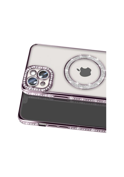 İphone 15 Kılıf Joke Simli Magneticsafe Kılıf - Derin Mor Çok Renkli