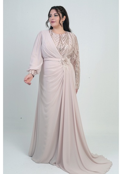By Saygı Kadın Üstü Pul-boncuk İşlemeli Astarlı Beli Çiçekli Büyük Beden Uzun Şifon Elbise Altın By Saygı Kadın Üstü Pul-boncuk İşlemeli Astarlı Beli Çiçekli Büyük Beden Uzun Şifon Elbise Altın