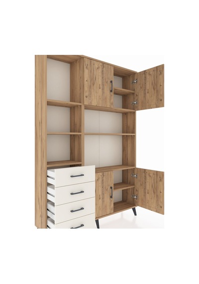 Arges Dolap 8 Raflı 4 Çekmeceli 4 Kapaklı 132x30x195 Çam-çam/... Çam