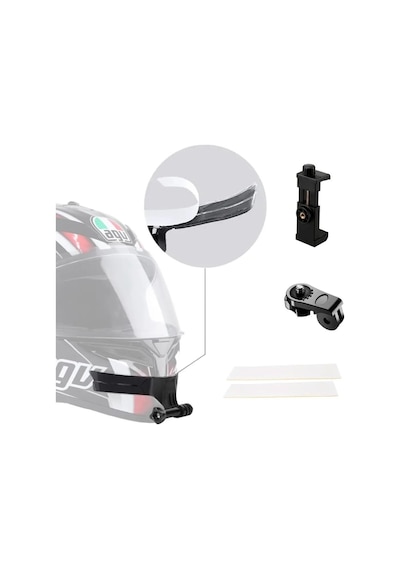 Motosiklet Kask Çene Yapıştırıcılı Telefon Ve Aksiyon Kamera Tutucu Full Aparat Siyah