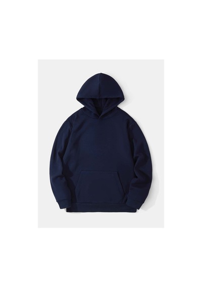Düz Basic Kalın Kışlık Sweatshirt - Lacivert Oversize Kapüşonlu Lacivert