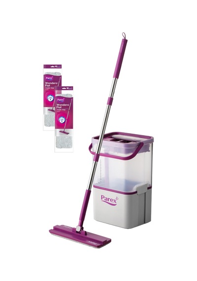 Wondero Flat Şeffaf Temizlik Seti + 2 Adet Yedek Mop Avantaj Paketi