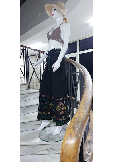 Eren Style Otantik Nakış İşlemeli Harem Şalvar Bulmaca Pantolon 103 Cm -8719 Siyah