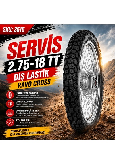 Servis 2.75-18 Tt Ravo Cross Motosiklet Dış Lastiği İç Lastik Gerektirir