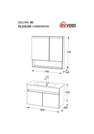 Biani Dalyan 80 Cm Banyo Dolabı Renk Mat Beyaz
