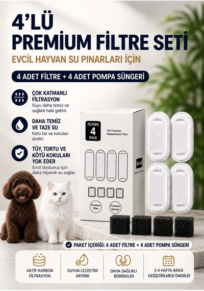 Smartmew S15-b 2.2l Paslanmaz Çelik Kedi Köpek Su Pınarı + 4'lü Yedek Filtre Seti - Su Seviyesi Göstergeli Sessiz Su Sebili