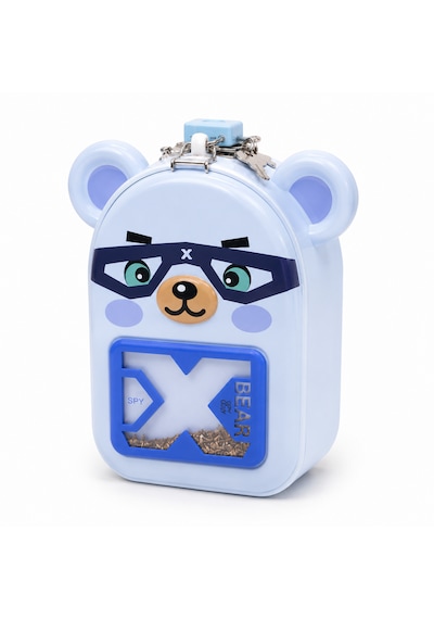 Lucky Bear Kilitli Metal Kumbara Mavi Anahtarlı Para Kutusu 15 Cm Çocuk Kumbarası 001