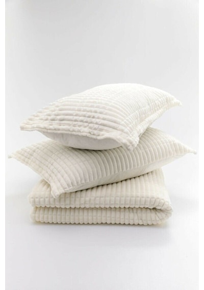 Merinos Modern Line 3 Parça Battaniye Seti - Kemik Ekru Renk Tek Ebat Bed