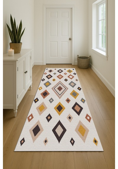 Turkıshrug Kıngdom Çok Renkli Dijital Baskılı Halı Modern Kilim Desenli Tasarım