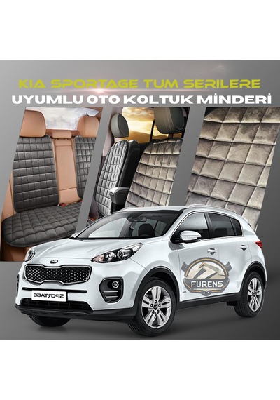 Kia Sportage Antrasit Tay Tüyü Cepli & Terletmez Sırtlı Oto Koltuk Minder Seti - Koruma Kılıfı  Ön & Arka Set
