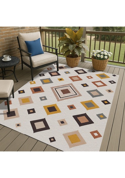 Turkıshrug Kıngdom Çok Renkli Dijital Baskılı Halı Modern Kilim Desenli Tasarım