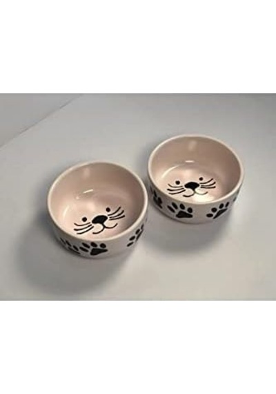 Seramik Kase Kedi Mama Su Kabı Pembe Renk 2&apos Li Açık